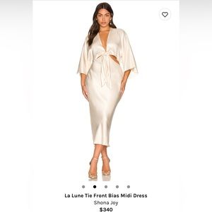 SHONA JOY - LA LUNE TIE FRONT BIAS MIDI DRESS - CREAM